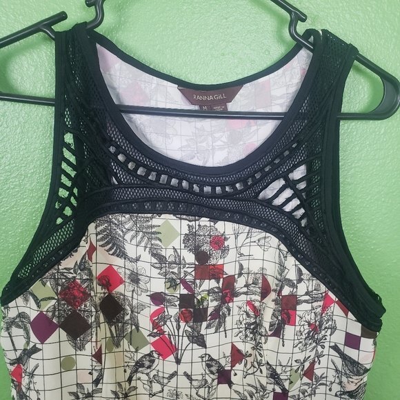 Anthropologie Ranna Gill Boho Bird Geometric Sleeveless Top Size Medium - Picture 8 of 11
